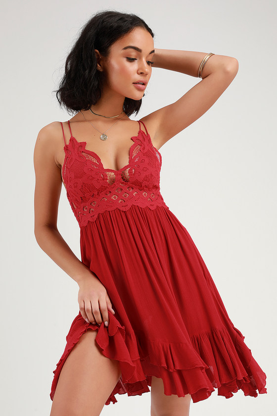 Red Lace Slip Dress ...